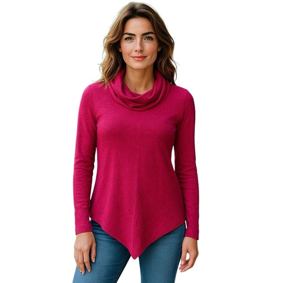 Iz Byer Sweaters - iZ BYER Red Cowl Neck Sweater Size Small Diagonal Kint Tunic Heathered Ltweight